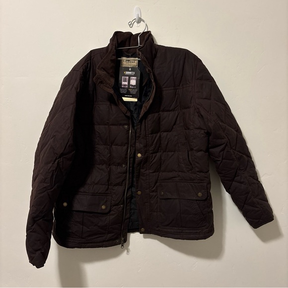 LL Bean Jacket Mens XL Coffee Upcountry Waxed Down Quilted Corduroy Trim Downtek